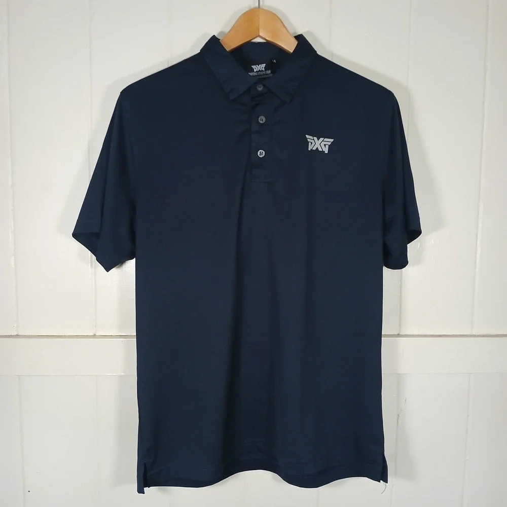 PXG Polo Shirt Mens Size M Navy Parsons Xtreme Golf Short Sleeve 15M-FL351F16